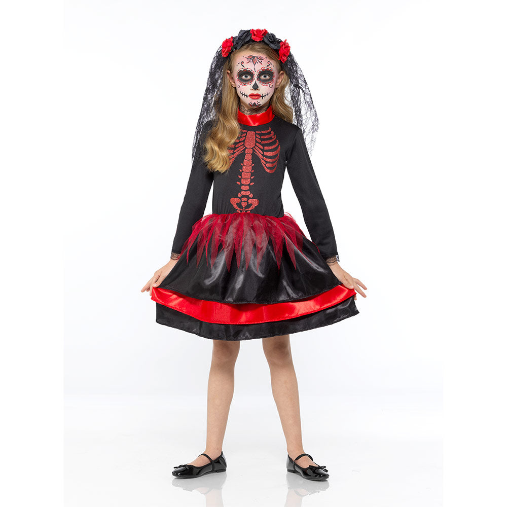 Mad Toys Red Day Of The Dead Senorita Kids Halloween Dress Up Costume