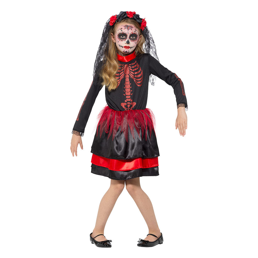Mad Toys Red Day Of The Dead Senorita Kids Halloween Dress Up Costume
